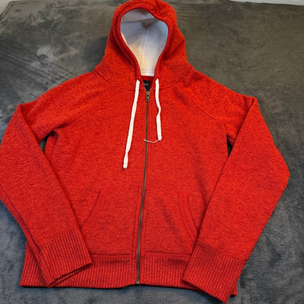 American‎ Eagle Red Marled Sherpa Lined Full Zip Up Hoodie Womens Large L/G